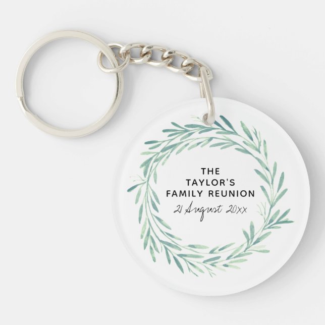 Family Reunion Watercolor Wreath Greenery Foliage Keychain (Front)