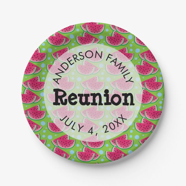 Family Reunion Watermelon Background Paper Plates (Front)