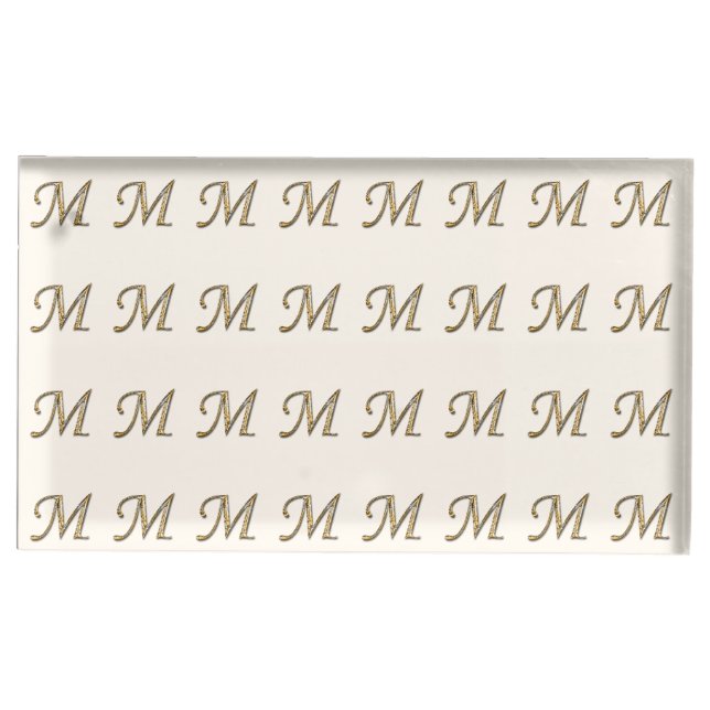 Family Reunion Wedding Gold Letter M Monogram Place Card Holder (Front)