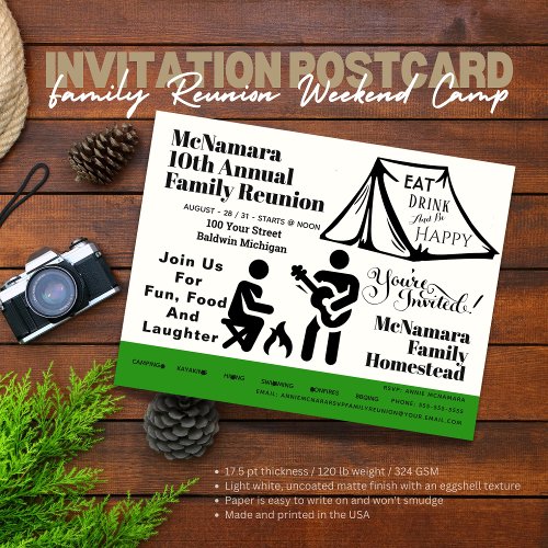 Family Reunion Weekend Camp Invitation Postcard