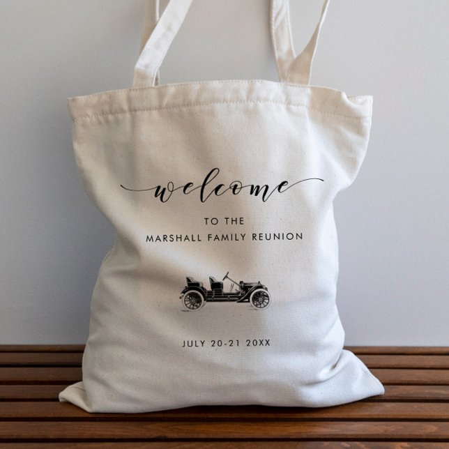 Family Reunion Welcome Bag with Vintage Car, Tote (Creator Uploaded)