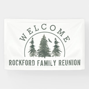 Family Reunion Welcome Green Forest Pine Trees Banner