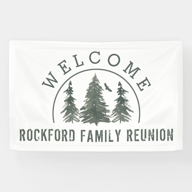 Family Reunion Welcome Green Forest Pine Trees Banner (Horizontal)