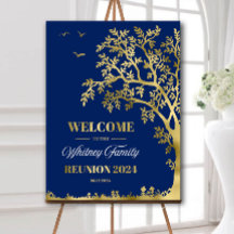 Family reunion welcome sign, Navy blue and gold