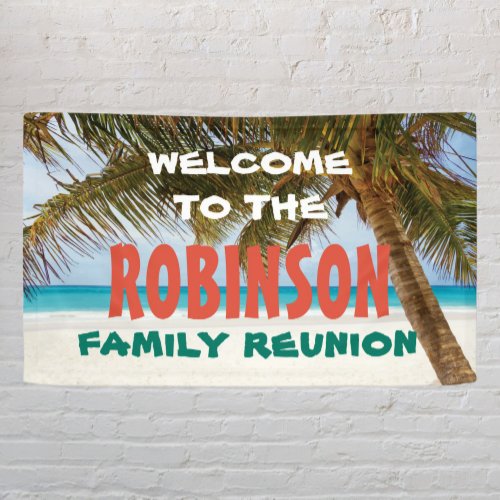 Family Reunion Welcome with beach and palm tree Banner