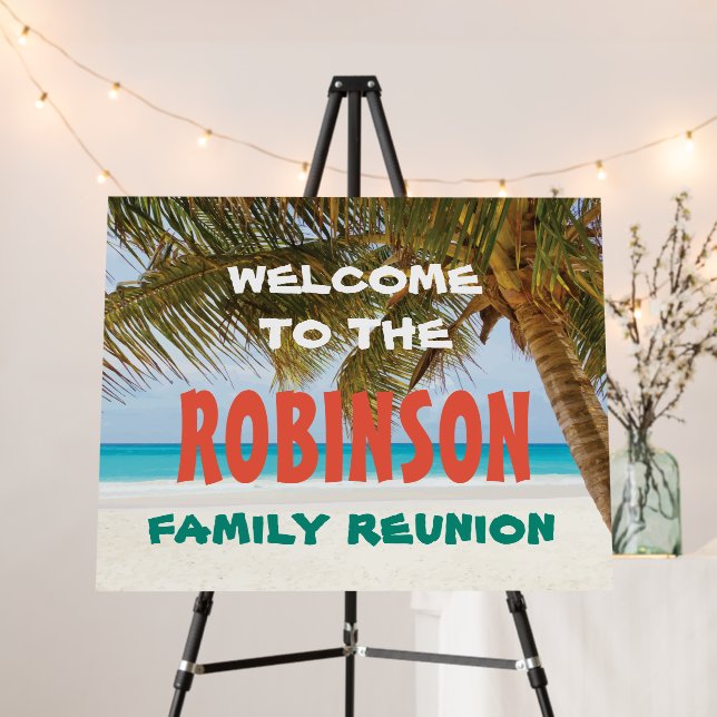 Family Reunion Welcome with beach and palm tree Foam Board (In Situ (Stand))