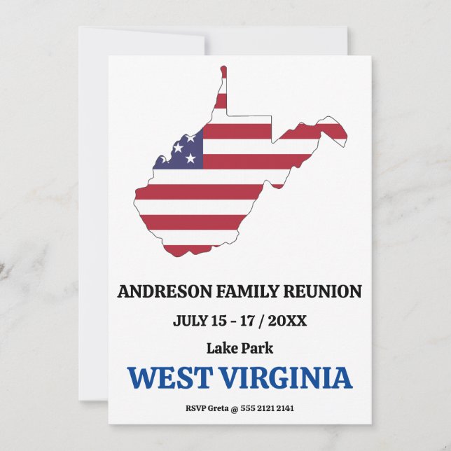 Family Reunion 🎉 WEST VIRGINIA State Map USA Flag Invitation (Front)