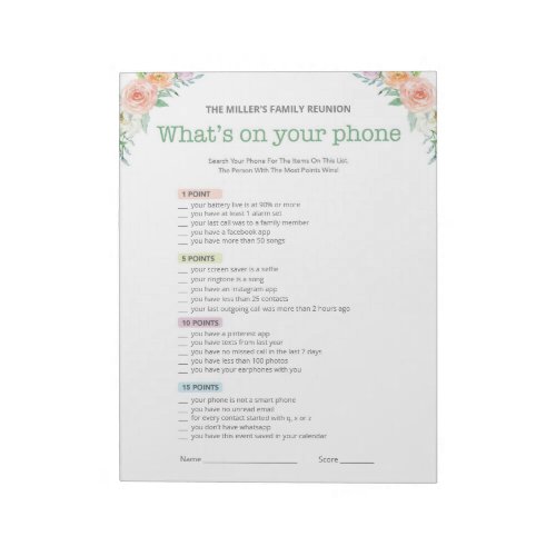 Family Reunion Whats on Your Phone Game Notepad