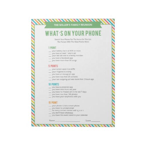 Family Reunion Whats on Your Phone Game Notepad