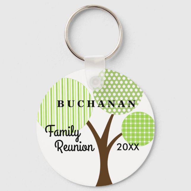 Family Reunion Whimsical Tree Dated Souvenir Gift Keychain (Front)