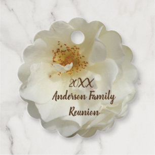 Family Reunion White Rose Photo Floral Gathering Favor Tags