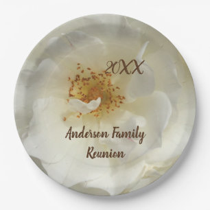 Family Reunion White Rose Photo Floral Gathering Paper Plates
