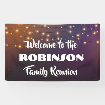 Family Reunion With Festive Elegant String Lights Banner by Sideview at Zazzle