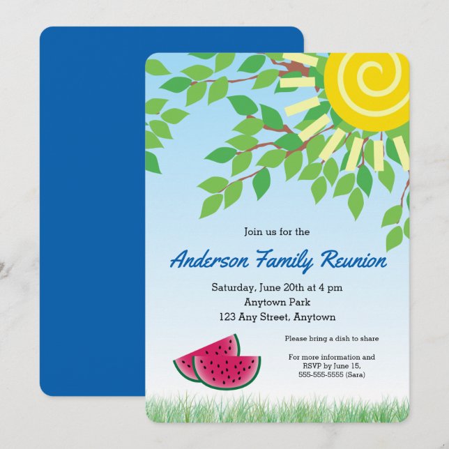 Family Reunion with Watermelon & Sun Invitation (Front/Back)