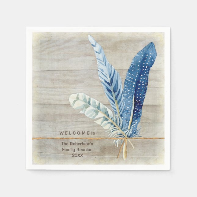 Family Reunion Wood Fence Board w Feather Paper Napkins (Front)