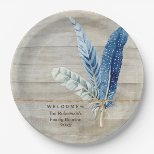 Family Reunion Wood Fence Board w Feather Paper Plates
