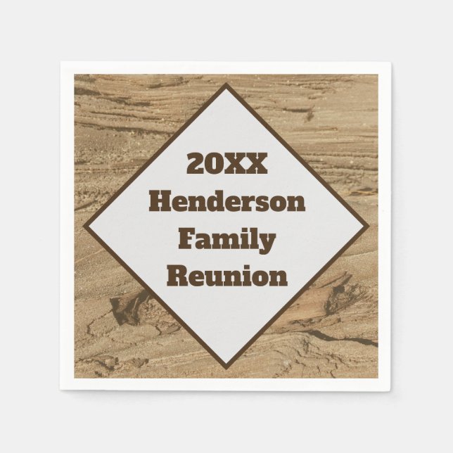 Family Reunion Wood Grain Family Name and Year Napkins (Front)