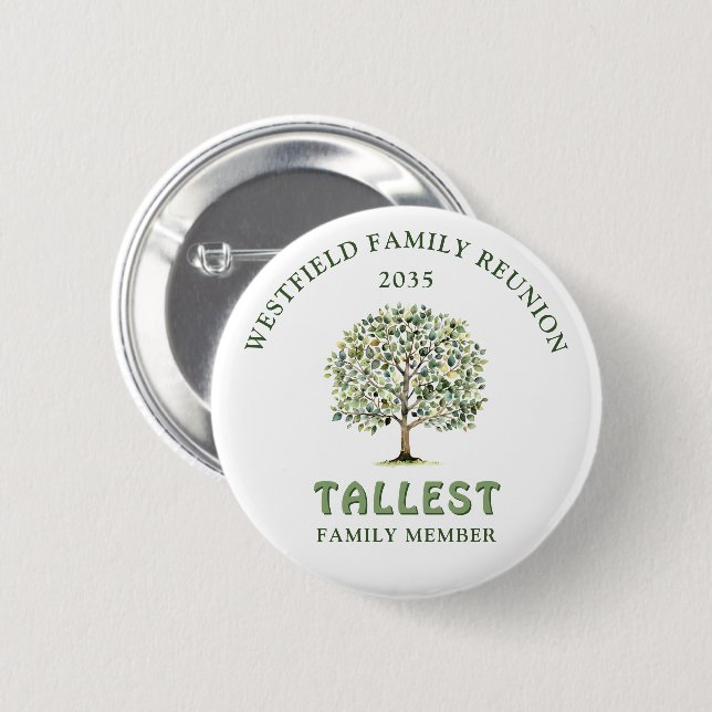 Family Reunion Woodland Tree Tallest Member Award Button (Front & Back)