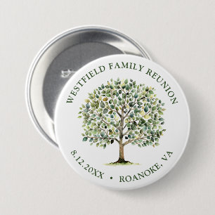 Family Reunion Woodland Watercolor Tree Button