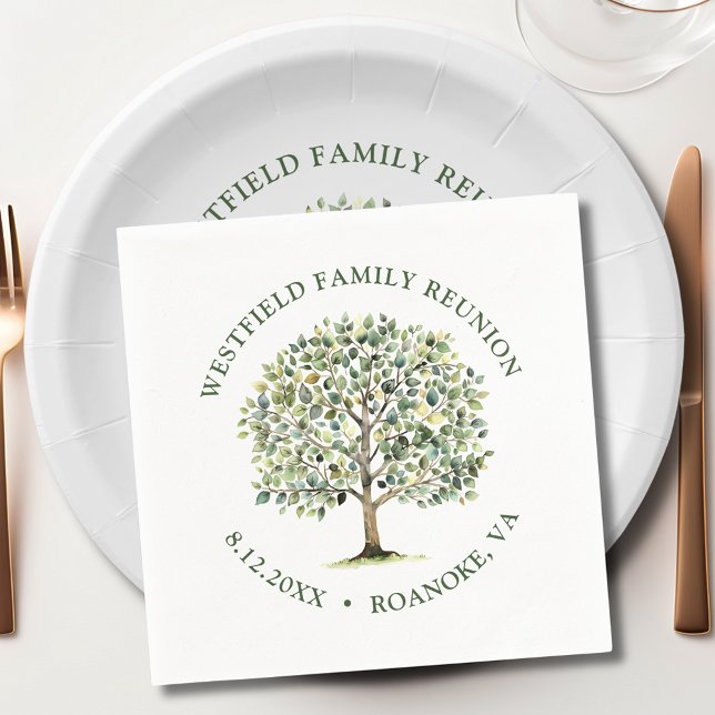 Family Reunion Woodland Watercolor Tree Napkins (Family Reunion Woodland Watercolor Tree Paper Napkin)