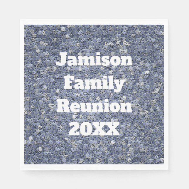 Family Reunion Year and Last Name Blue Mosaic Napkins (Front)