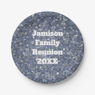 Family Reunion Year and Last Name Blue Mosaic Paper Plates