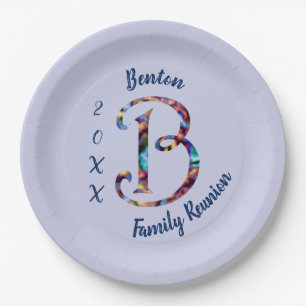 Family Reunon Retro Tie-dye Letter B Monogram Paper Plates