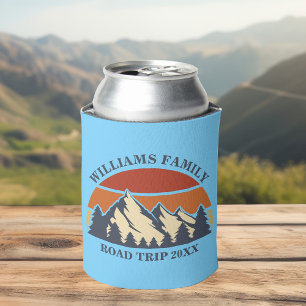 Family Road Trip Custom Cute Blue Mountain Can Cooler