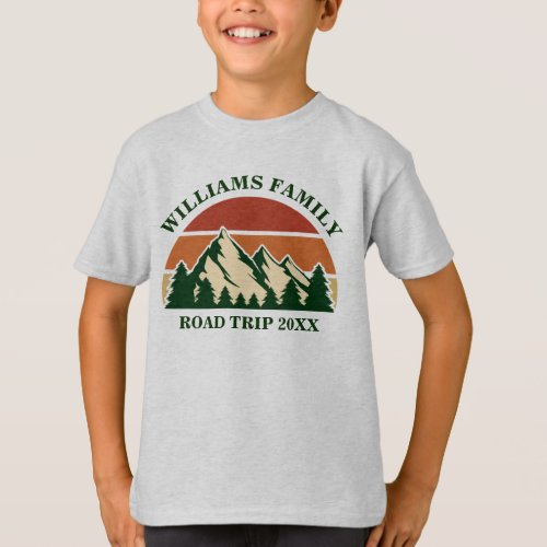 Family Road Trip Mountains Sunset Custom Kids T_Shirt