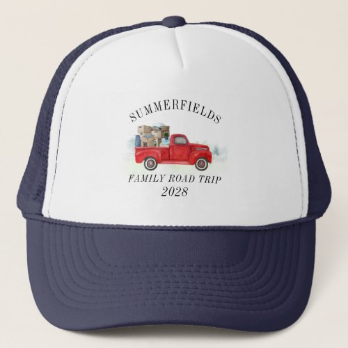 Family Road Trip Summer Vacation Red Truck Dad Trucker Hat