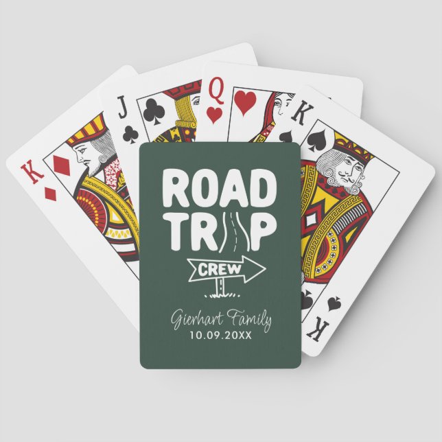 Family Road Trip Typography Custom Name Poker Cards (Back)