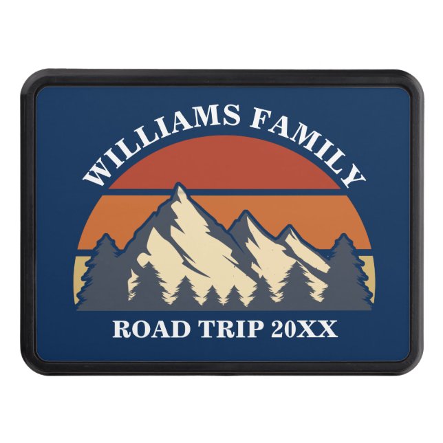 Family Road Trip Vacation Mountains Custom Blue Hitch Cover (Front)