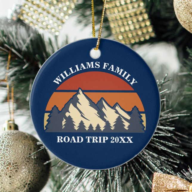 Family Road Trip Vacation Mountains Custom Reunion Ceramic Ornament (Creator Uploaded)