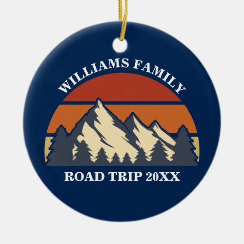 Family Road Trip Vacation Mountains Custom Reunion Ceramic Ornament