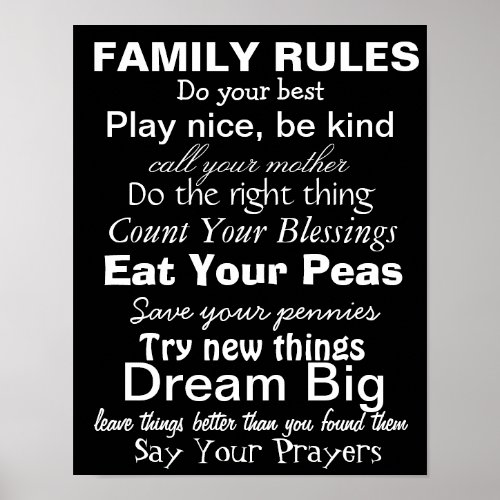 FAMILY RULES 2 Inspiration for a happy family Poster