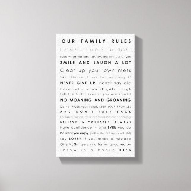Family Rules Canvas Print (Front)