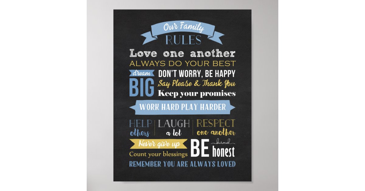 Family Rules Chalkboard Poster Prints | Zazzle