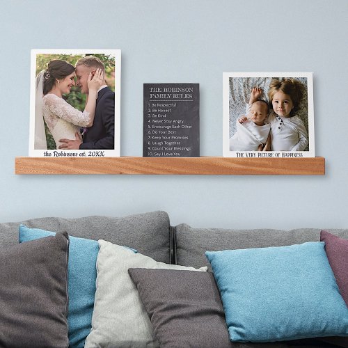 Family Rules Chalkboard with 2 Personalized Photos Picture Ledge