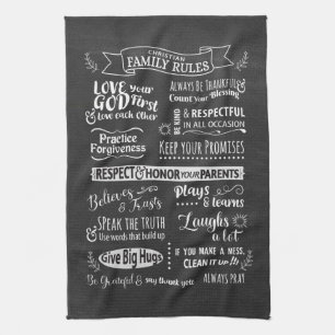 Family Rules - Christian values to live together Kitchen Towel