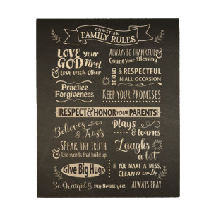 Family Rules - Christian values to live together Wood Wall Art
