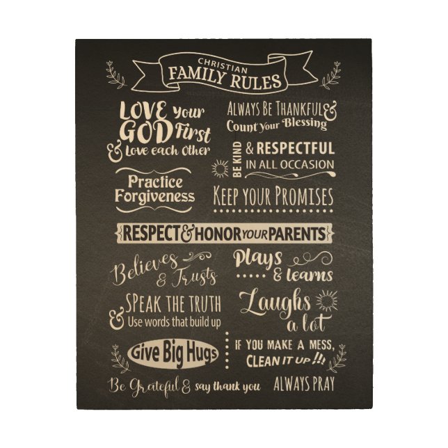 Family Rules - Christian values to live together Wood Wall Art (Front)