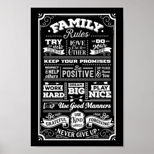 Family Rules Fun House Rules Typography Poster