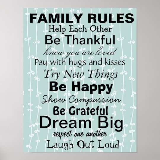 FAMILY RULES, Inspiration for a happy family! Poster | Zazzle.com