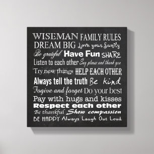 Family Rules Last Name 10x10 Wrapped Canvas Print