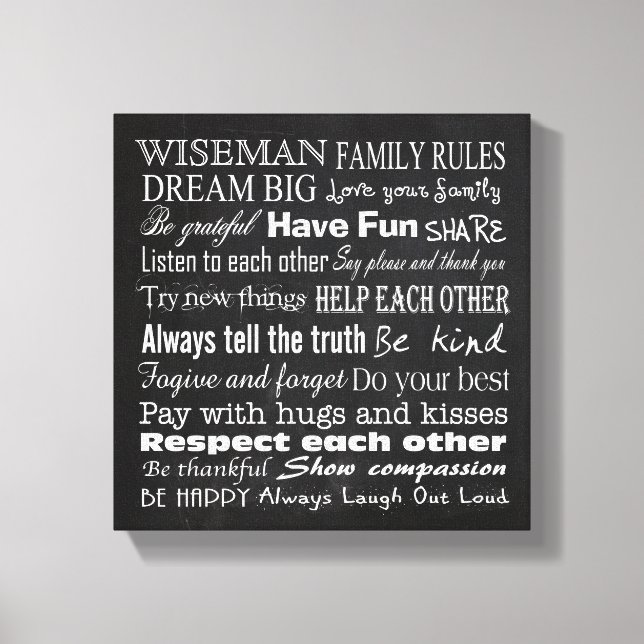 Family Rules Last Name 10x10 Wrapped Canvas Print (Front)