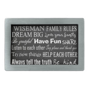 Family Rules Last Name Personalized Belt Buckle