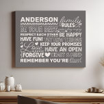 Family Rules Personalized Name Positive Gray Faux Canvas Print<br><div class="desc">Create a warm and welcoming atmosphere in your home with this personalized gray canvas print. Featuring a modern design with heartwarming family rules and space to add your family name in white text, this wall art is a beautiful way to celebrate your unique bond. A perfect addition to your living...</div>