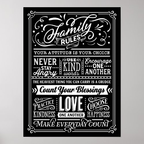 Family Rules Typography House Rules Cute Poster