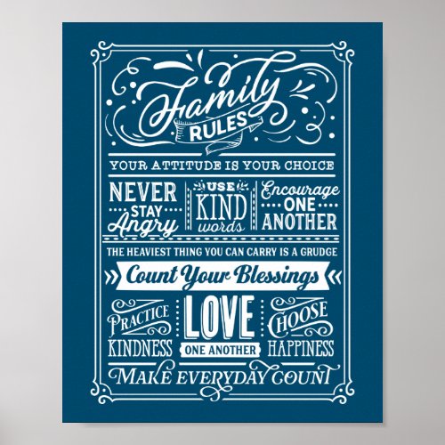 Family Rules Typography House Rules Cute Poster