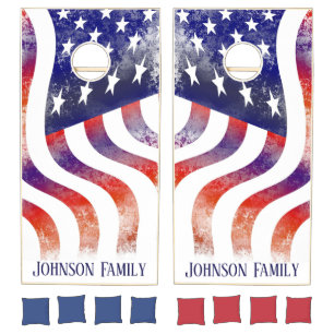 Family Rustic American Flag Patriotic Cornhole Set